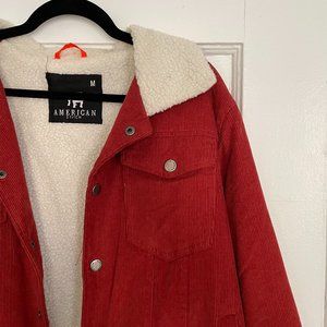 Red Corduroy Sherpa Lined Jacket